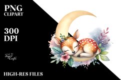 Colorful Baby Deer Sleeping on Moon | Sublimation Clipart Product Image 3