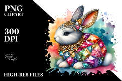 Colorful Bunny made of Diamonds on Splashy Background, PNG Product Image 2