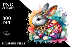 Colorful Bunny made of Diamonds on Splashy Background, PNG Product Image 2