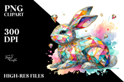 Colorful Bunny made of Diamonds on Splashy Background, PNG Product Image 2