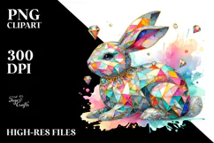 Colorful Bunny made of Diamonds on Splashy Background, PNG Product Image 2
