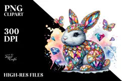 Colorful Bunny Made of Diamonds with Golden Insertions, PNG Product Image 2