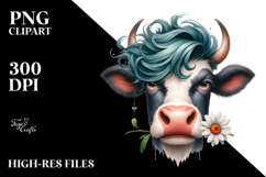 Cool Hair Cow with Flower, Transparent PNG Product Image 2
