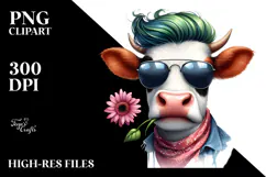 Funny Cow with Flower in Mouth PNG Product Image 2