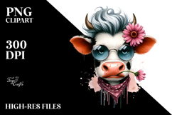 Funny Cow with Flower in Mouth PNG Product Image 2