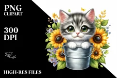 Baby Cat with Sunflowers PNG Product Image 1