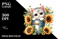 Baby Cat with Sunflowers PNG Product Image 3