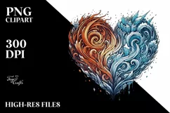 Lineart Heart Fire and Ice PNG Product Image 2