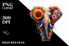 Vibrant Elephant with Sunflower Body, PNG Product Image 1