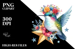Hummingbird with Flower Crown, Transparent PNG Product Image 2