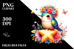 Hummingbird with Flower Crown, Transparent PNG Product Image 2