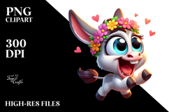 Excited Donkey with Floral Crown, Whimsical PNG Product Image 2