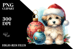 A Cute Watercolor Havanese with Christmas Globes, White Product Image 2