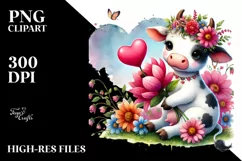 Colorful Cow with Heart PNG Product Image 2