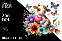 Colorful Cow with Heart PNG Product Image 2