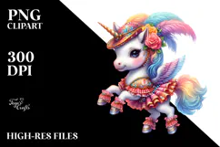 Colorful Baby Unicorn in Farandole Dancer's Attire, PNG Product Image 2
