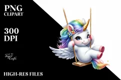 Baby Unicorn Swinging from Rainbow Watercolor Product Image 3