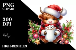 Christmas Highland Cow with Santa Hat PNG Product Image 3