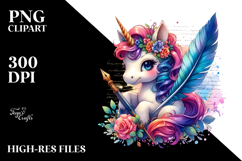 Colorful Baby Unicorn with Quill and Ink, Transparent PNG Product Image 2