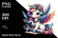 Colorful Baby Unicorn with Quill and Ink, Transparent PNG Product Image 2