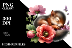 Sleeping Baby Squirrel on Flower PNG Product Image 2
