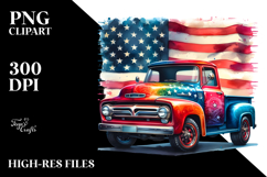 Vintage USA Flag Pickup Truck Clipart Product Image 2