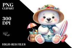 Whimsical Baby Polar Bear in Beachwear PNG Product Image 2
