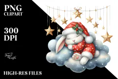 Cute Baby Rabbit Christmas Moon PNG Product Image 2