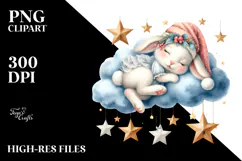 Cute Baby Rabbit Christmas Moon PNG Product Image 2