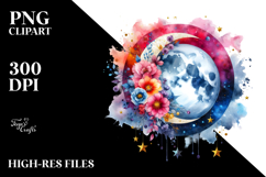 Vibrant Abstract Moon with Flowers | Clipart Product Image 2