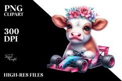 Colorful Baby Cow with Race Car, Transparent PNG Product Image 2