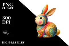 Colorful Wooden Bunny PNG Product Image 2