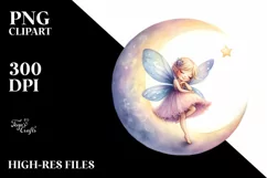 Small Cute Fairy Pirouetting Crescent Moon Clipart Product Image 1