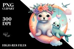 Cute Baby Seal on Moon, PNG Product Image 2