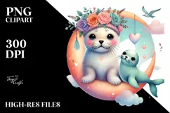 Cute Baby Seal on Moon, PNG Product Image 2