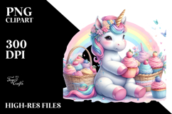 Colorful Baby Unicorn with Cupcakes PNG Product Image 2