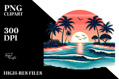 Retro Tropical Island Sunset PNG Product Image 2