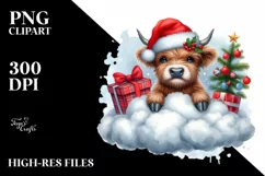 Winter Highland Cow with Santa Hat PNG Product Image 3