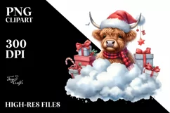 Cute Highland Cow with Santa Hat PNG Product Image 3