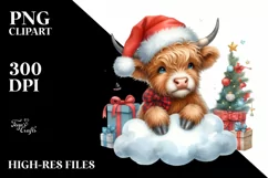 Cute Highland Cow with Santa Hat PNG Product Image 3