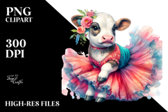 Colorful Baby Cow in Waltz Dancer&#039;s Gown, Transparent PNG Product Image 2
