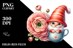 Cute GNOME with Ranunculus PNG Product Image 2