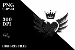 Simple Heart with Wings and Crown PNG Product Image 2