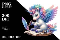 Colorful Baby Unicorn with Quill and Ink, Transparent PNG Product Image 2