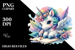 Colorful Baby Unicorn with Quill and Ink, Transparent PNG Product Image 2