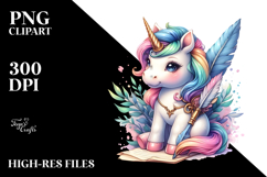 Colorful Baby Unicorn with Quill and Ink, Transparent PNG Product Image 2