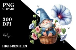 Floating Cute Gnome with Morning Glory PNG Product Image 2