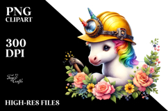 Colorful Baby Unicorn with Miner&#039;s Helmet, Transparent PNG Product Image 2