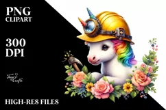Colorful Baby Unicorn with Miner's Helmet, Transparent PNG Product Image 3