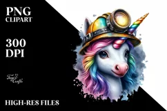 Colorful Baby Unicorn with Miner's Helmet, Transparent PNG Product Image 3